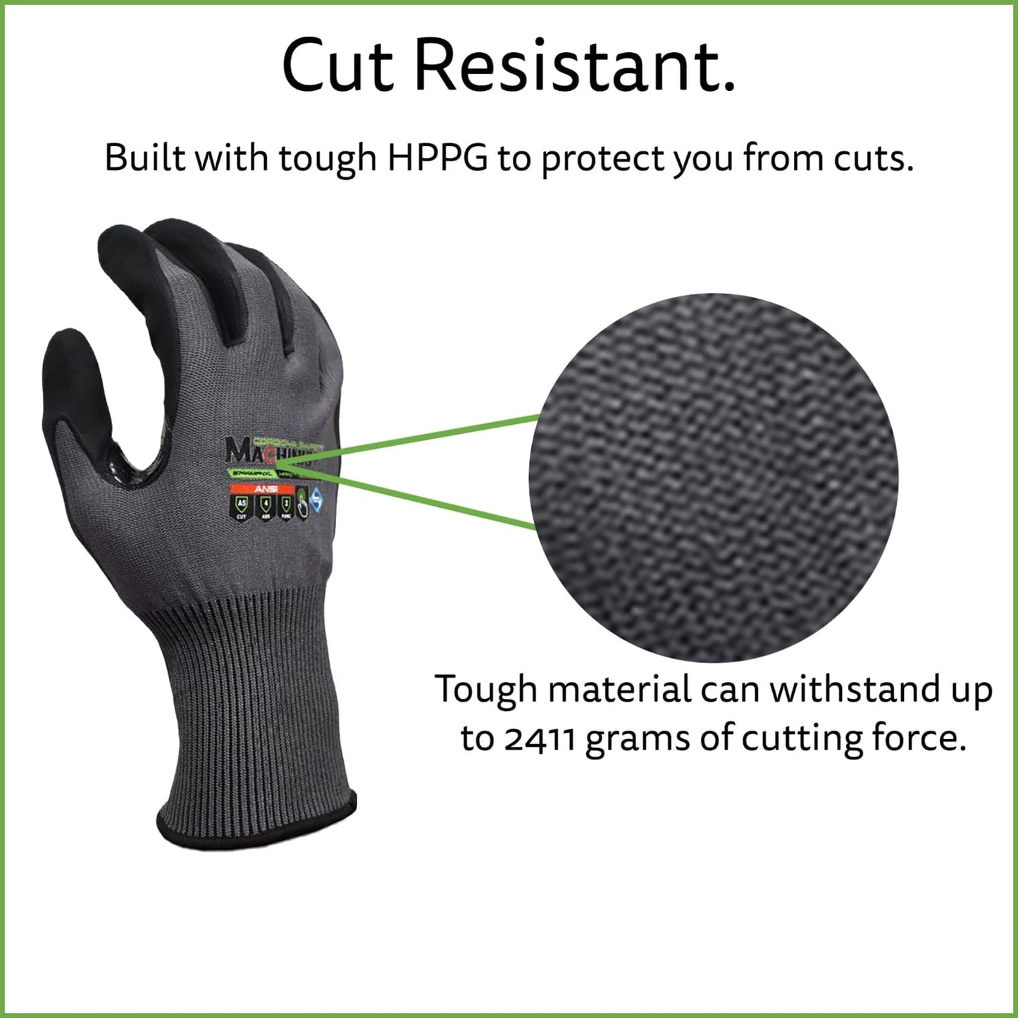 HPPG Cut-Resistant Gloves with Microfoam Nitrile Coating, ANSI Cut Level A5